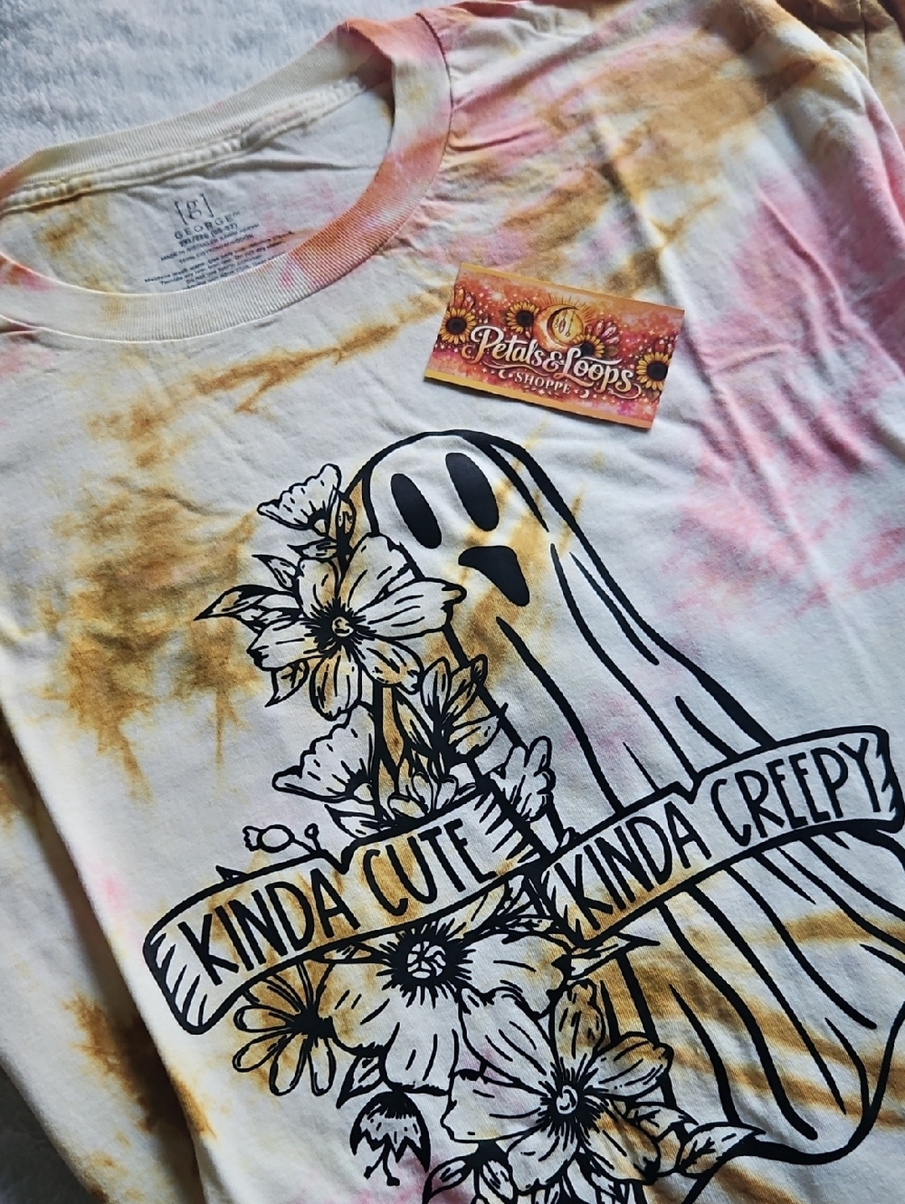 George Tie-Dye Ghost Graphic Tee in Pink and Tan